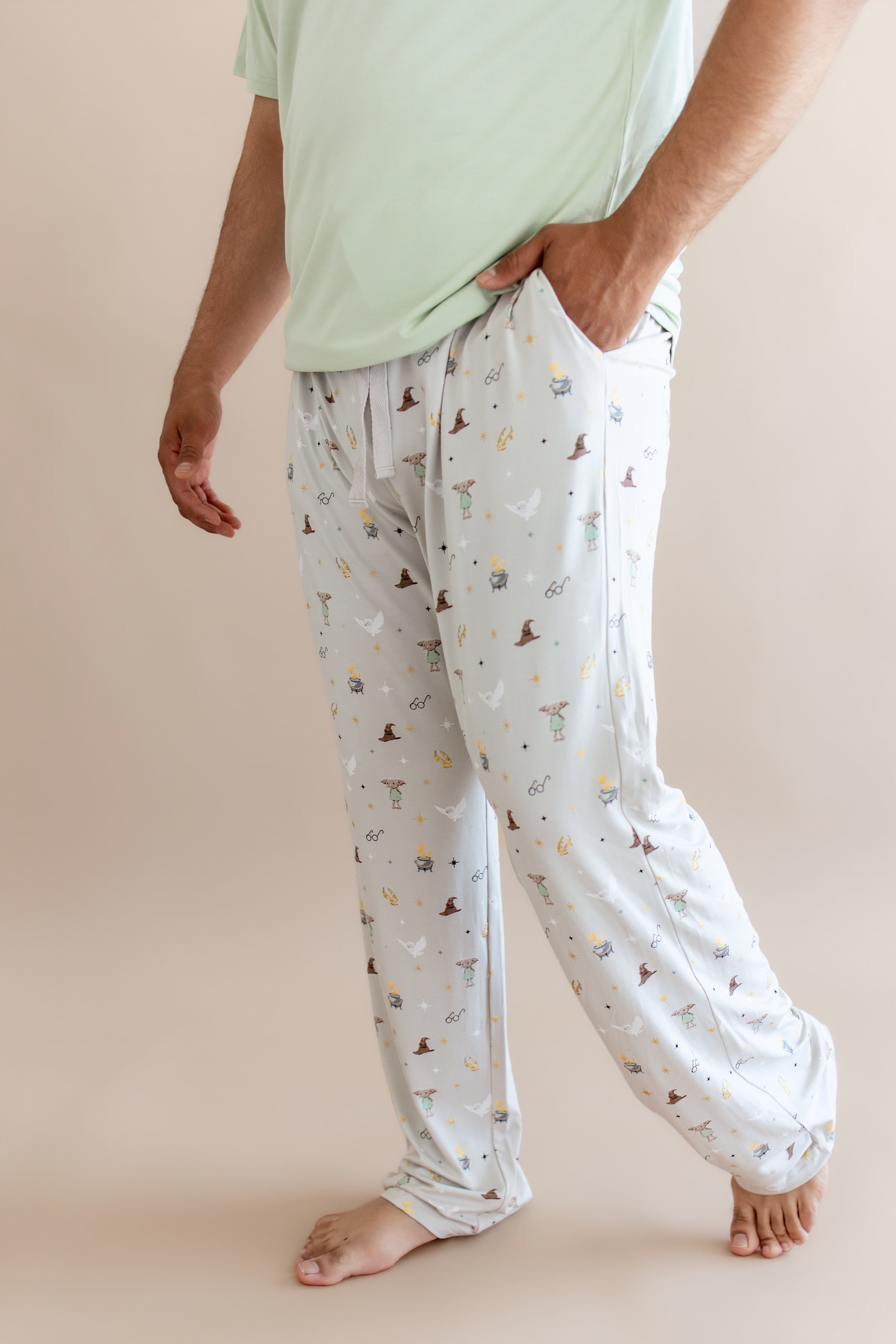 Close up of a male model wearing the Men's Lounge Pants in Starry Icon