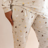 Close up of the Women's Jogger Pajama Set in Starry Icon show casing the pocket on the bottoms 