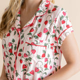 Close up of the top from the Women's Short Sleeve Pajama Set in Strawberry Fields
