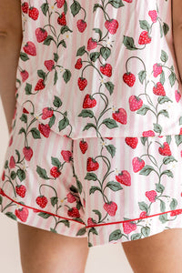 Close up of the back view of the shorts from the Women's Short Sleeve Pajama Set in Strawberry Fields

---1615 3
