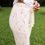 Close up of the Women's Lounge Pants in Tennis while model is facing the side