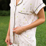 Close up of the Women's Short Sleeve Pajama Set in Tennis on a model