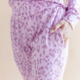 Women's Jogger pajama set pant with pockets in Thistle Leopard print on a beige background