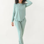 Woman modeling Women's Jogger Pajama Set in Thyme
