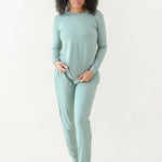 Woman modeling Women's Jogger Pajama Set in Thyme