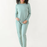 Woman modeling Women's Jogger Pajama Set in Thyme