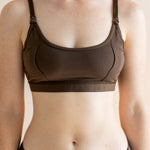 Close up of the Women's Pumping Bra in Toffee on a model ::: Model is wearing size S ///