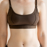 Close up of the Women's Pumping Bra in Toffee on a model ::: Model is wearing size S ///