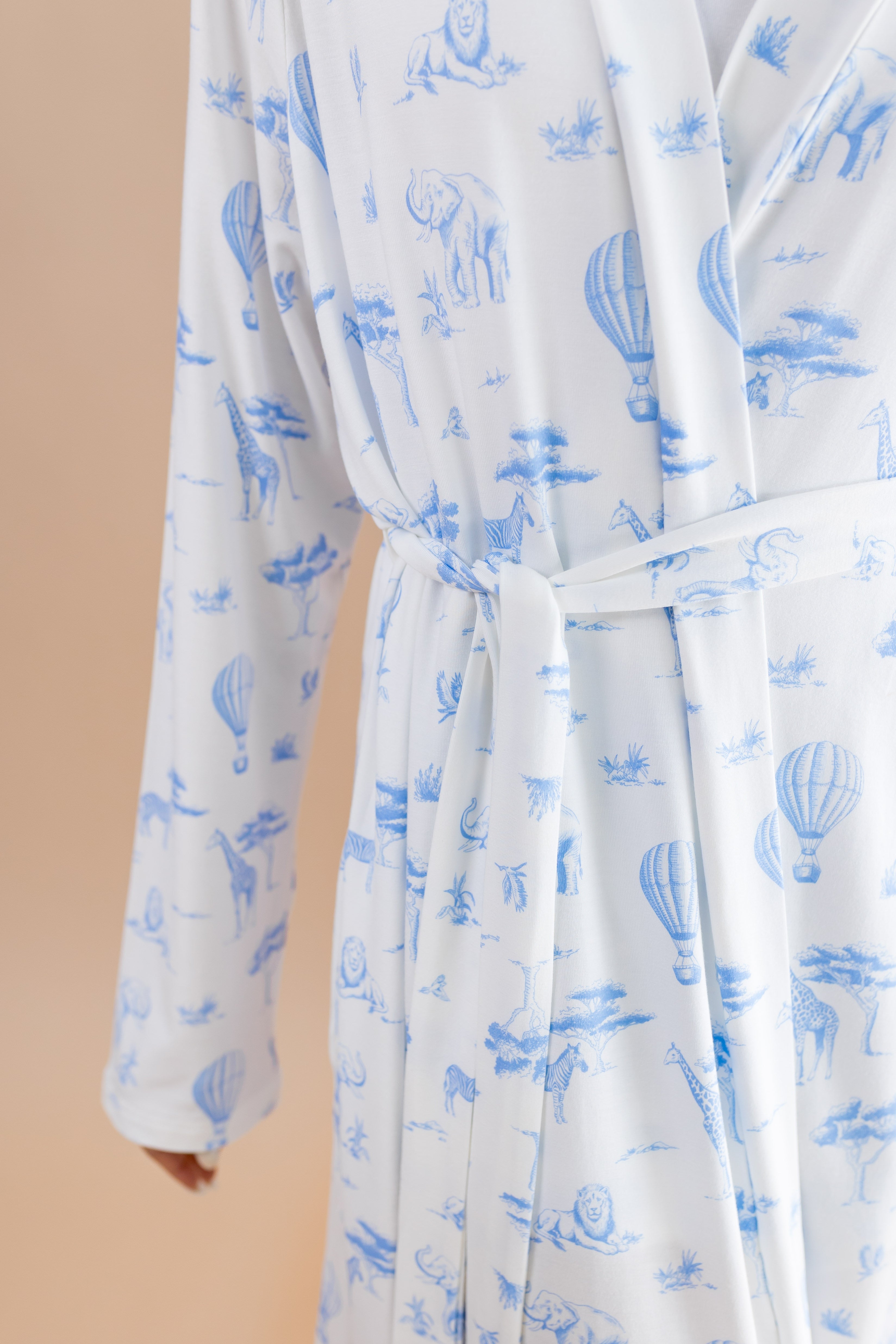 Close up of the Bamboo Women's Lounge Robe in Toile Safari