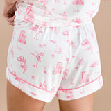 Close up of the back of the shorts of the Bamboo Women's Short Sleeve Pajama Set in Toile Ballet