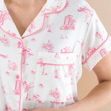 Close up of the top from the Bamboo Women's Short Sleeve Pajama Set in Toile Ballet