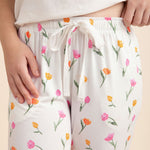 Close up of tie waistband shown on the Women's Lounge Pants in Tulip