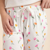 Close up of tie waistband shown on the Women's Lounge Pants in Tulip