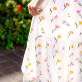 Close up of the tiered layer on the Women’s Smocked Dress in Tulip