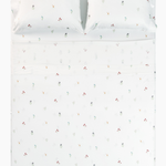 Overhead shot of the Bamboo Sateen Sheet Set in Wildflower on a bed 