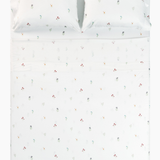 Overhead shot of the Bamboo Sateen Sheet Set in Wildflower on a bed 