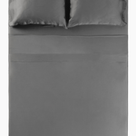 Overhead photo of the Bamboo Sateen Sheet Set in Ash on a bed