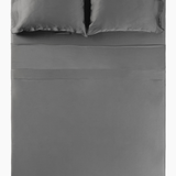 Overhead photo of the Bamboo Sateen Sheet Set in Ash on a bed