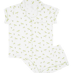 Women’s Short Sleeve Pajama Set in Dragonfly on white backdrop