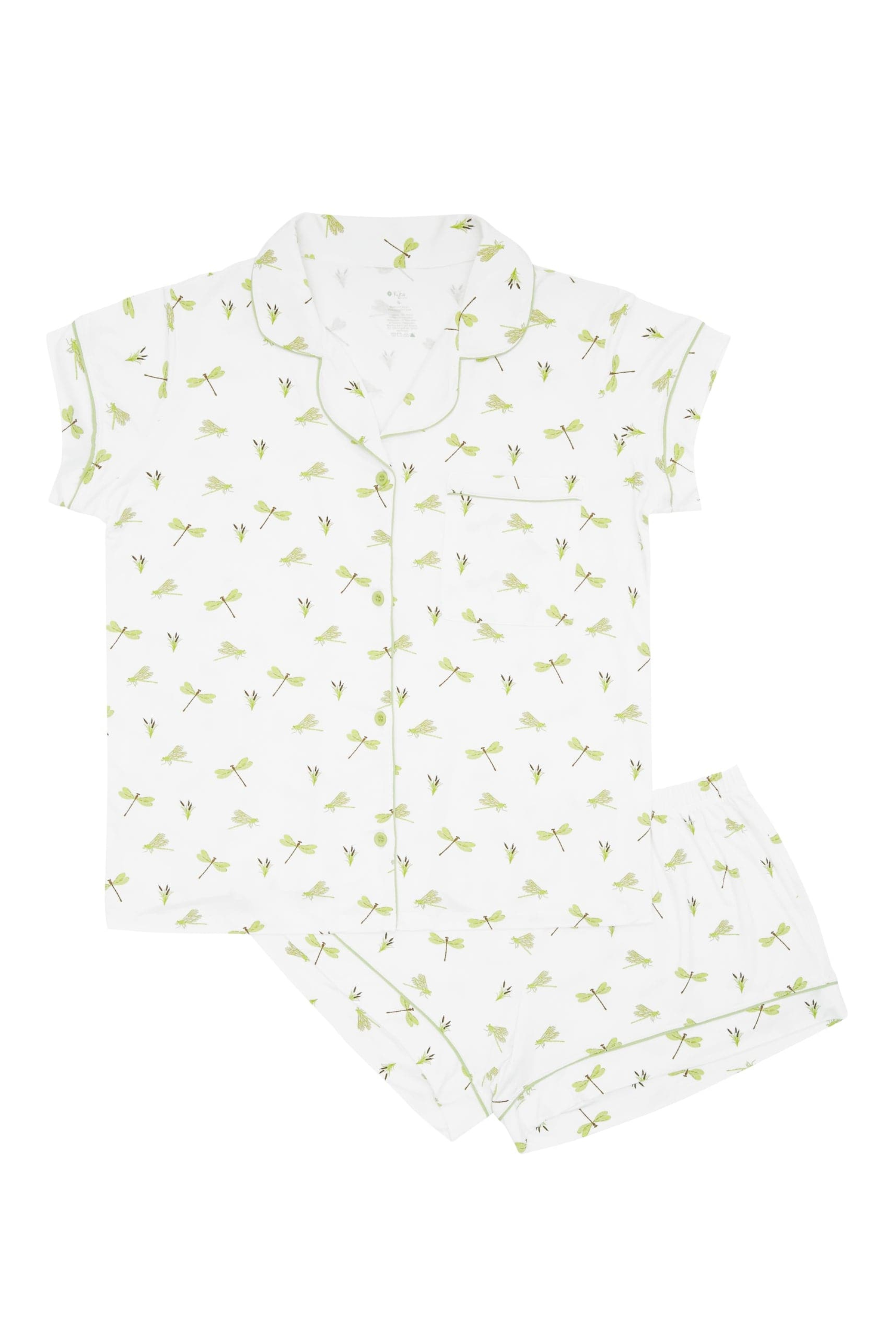 Women’s Short Sleeve Pajama Set in Dragonfly on white backdrop