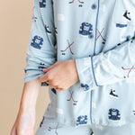 Modal showcasing the sleeves of Long-Sleeved Women's Pajama Set in Vintage Hockey print on a beige background
---1605 1