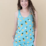 Woman modeling Women’s Tank Set in Pineapple close up
