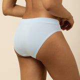 Back side of the Women's Midi Brief in Breeze on a model wearing matching bra ::: Model is 5'7" wearing size S ///
