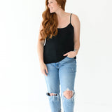 Model in the Women’s Camisole in Midnight and jeans