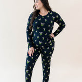 Model wearing the Women's Jogger Pajama Set in Midnight Lily