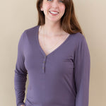 Kyte Baby's Women's Long Sleeve Henley Tee in Currant