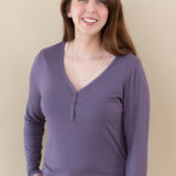 Kyte Baby's Women's Long Sleeve Henley Tee in Currant
