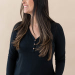 Kyte Baby's Women's Long Sleeve Henley Tee in Midnight