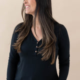 Kyte Baby's Women's Long Sleeve Henley Tee in Midnight