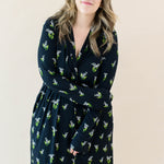 Model wearing the Women's Lounge Robe in Midnight Lily