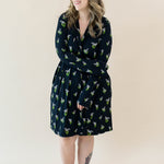 Female modeling the Women's Lounge Robe in Midnight Lily