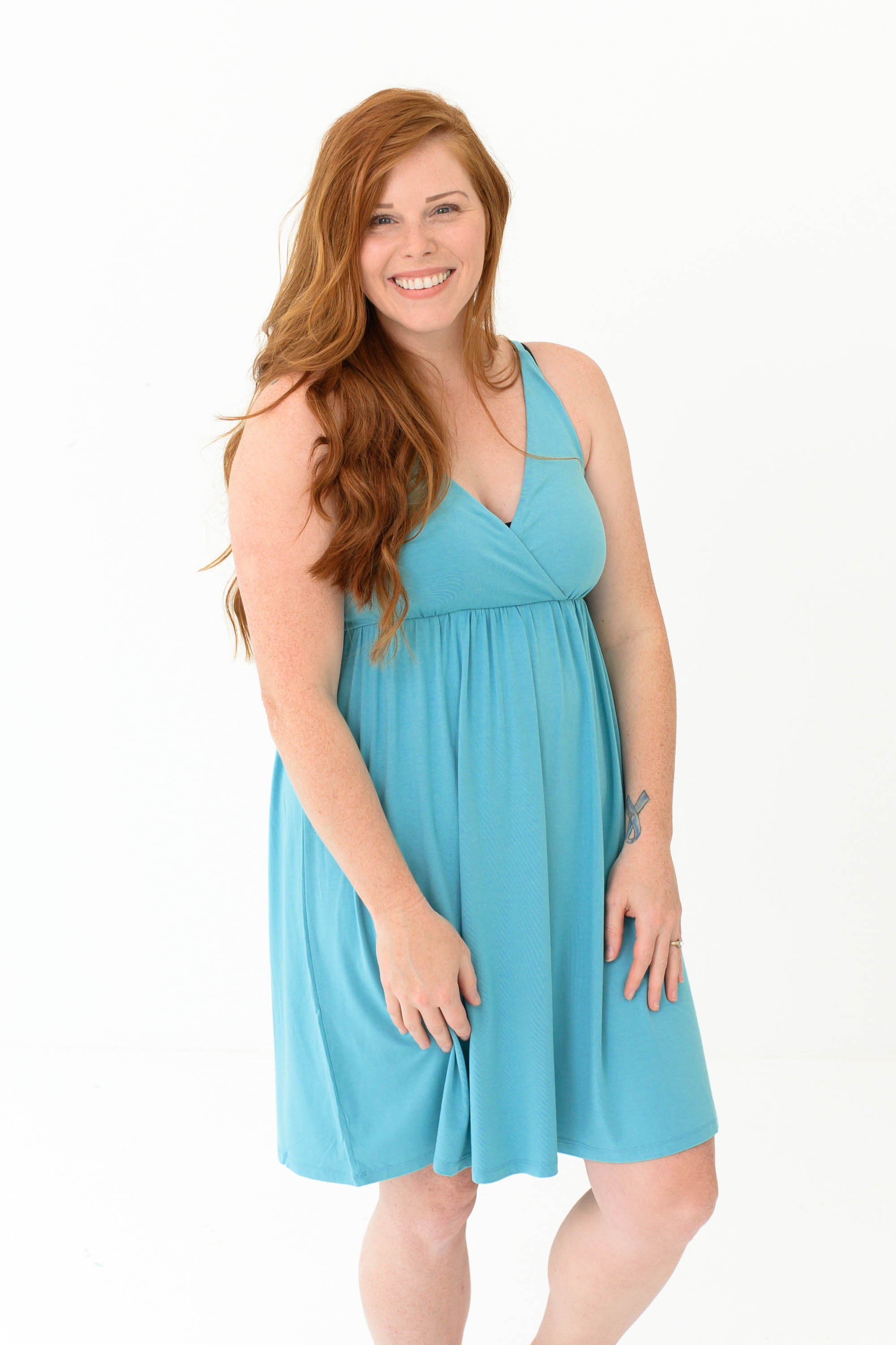Woman modeling Kyte Baby's Women's Nightgown in Makai