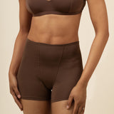 Close up of a model wearing the Women's Boxer in Toffee with matching Nursing bra 
::: Model is  wearing size S ///