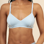 Close up of the Women's Nursing Bra in Breeze on a model paired with matching briefs ::: Model is 32C" wearing size S ///