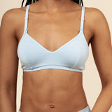 Close up of the Women's Nursing Bra in Breeze on a model paired with matching briefs ::: Model is 32C" wearing size S ///