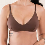 Person wearing a brown bamboo nursing bralette