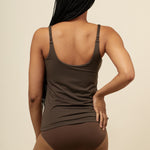 Women show casing back side of the Nursing Tank in Espresso and of the Women's Underwear in Toffee 