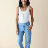 Women’s Ribbed Henley Bodysuit in Oat