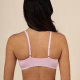 Back of the Women's Scoop Neck Bralette in Peony on a model showcasing the straps