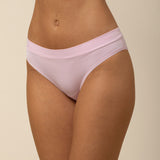 Close up of the front of the Kyte Women's Thong in Peony on a model  ::: Model is  wearing size S ///