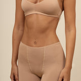 Model wearing the Women's Boxer in Chai paired with matching Women's V-neck 

 ::: Model is wearing size S ///

