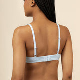 Model show casing the back and straps on the Women's V Neck Bra in Breeze 