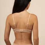 Back side of the  Women's V-Neck Bra in Chai  on a model 