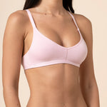 Close up of a model wearing the Women's V-Neck Bra in Peony
::: Model is 32C wearing size S ///
