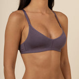 Close up of the Women's V-Neck Bra in Currant  in matching briefs ::: Model is 32C wearing size S ///
