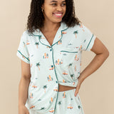 Model wearing Women's Short Sleeve Pajama Set in Dew Surf